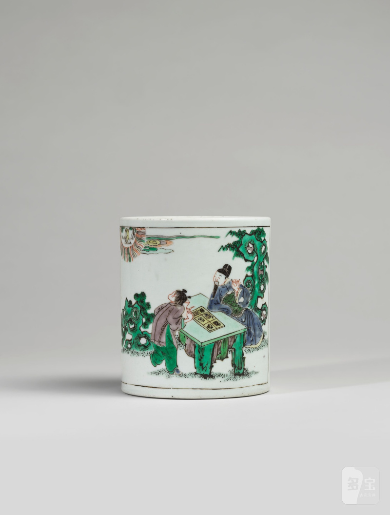 清康熙 五彩人物圖筆筒 | PORTE-PINCEAUX EN PORCELAINE DE LA FAMILLE VERTE, BITONG - 图7